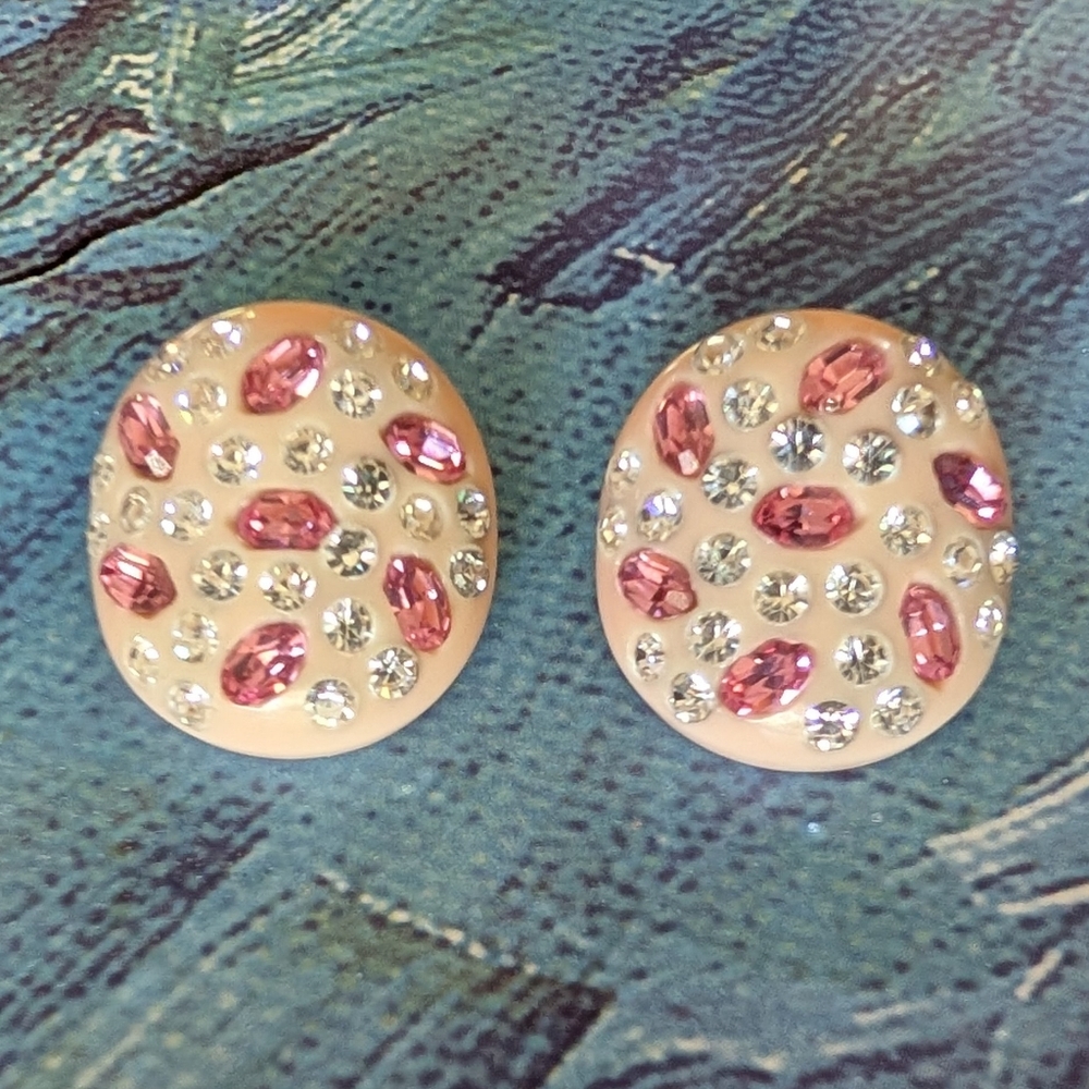 Albert Weiss Pink and Cream Crystal Clip Earrings